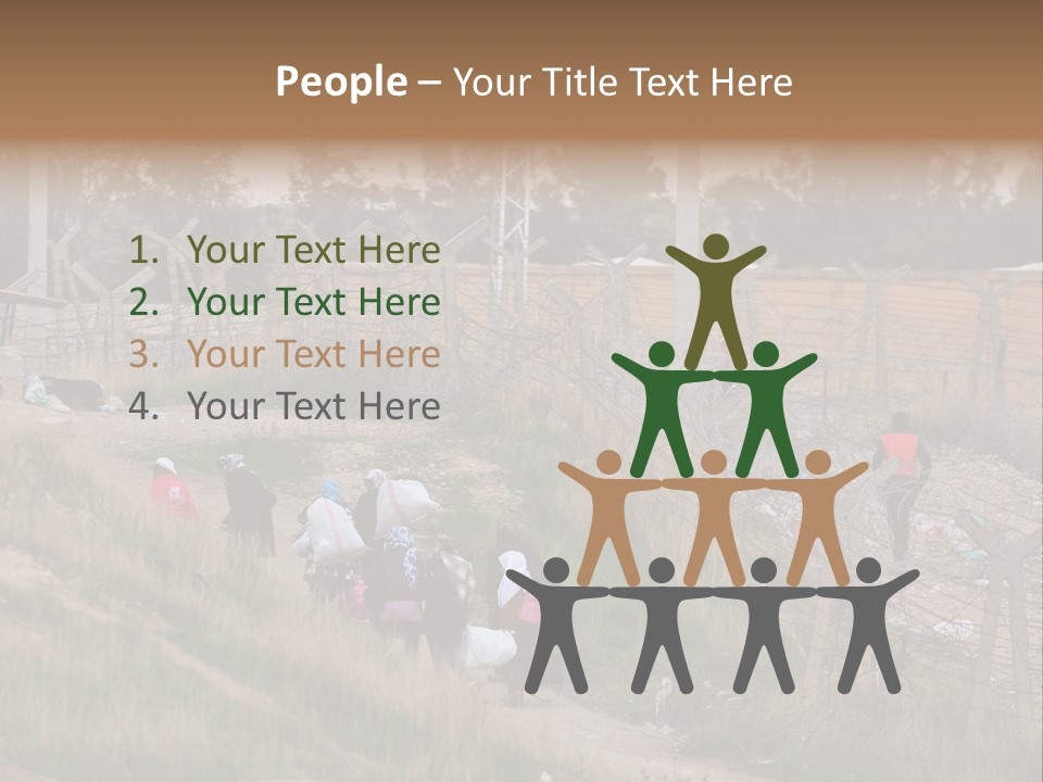 A Group Of People Walking Up A Hill PowerPoint Template