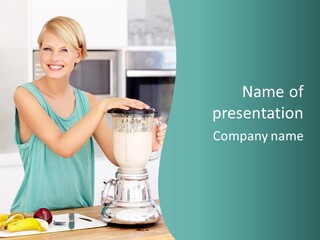 A Woman Is Making A Smoothie In A Blender PowerPoint Template