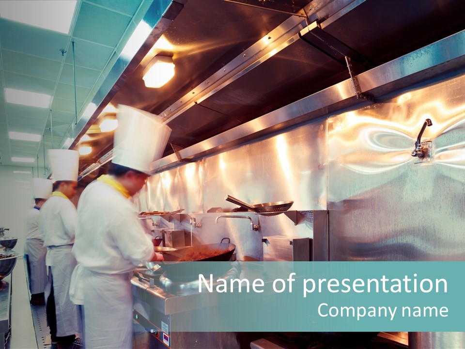 A Group Of Chefs Preparing Food In A Kitchen PowerPoint Template