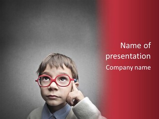 A Young Boy Wearing Glasses With A Red Background PowerPoint Template