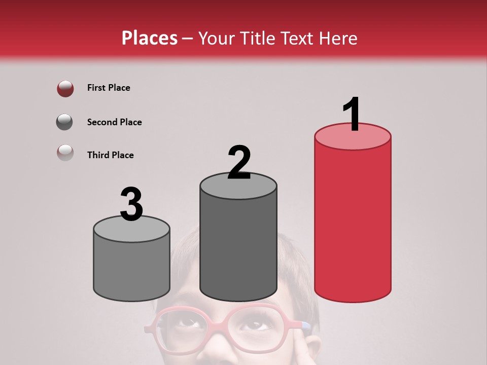 A Young Boy Wearing Glasses With A Red Background PowerPoint Template