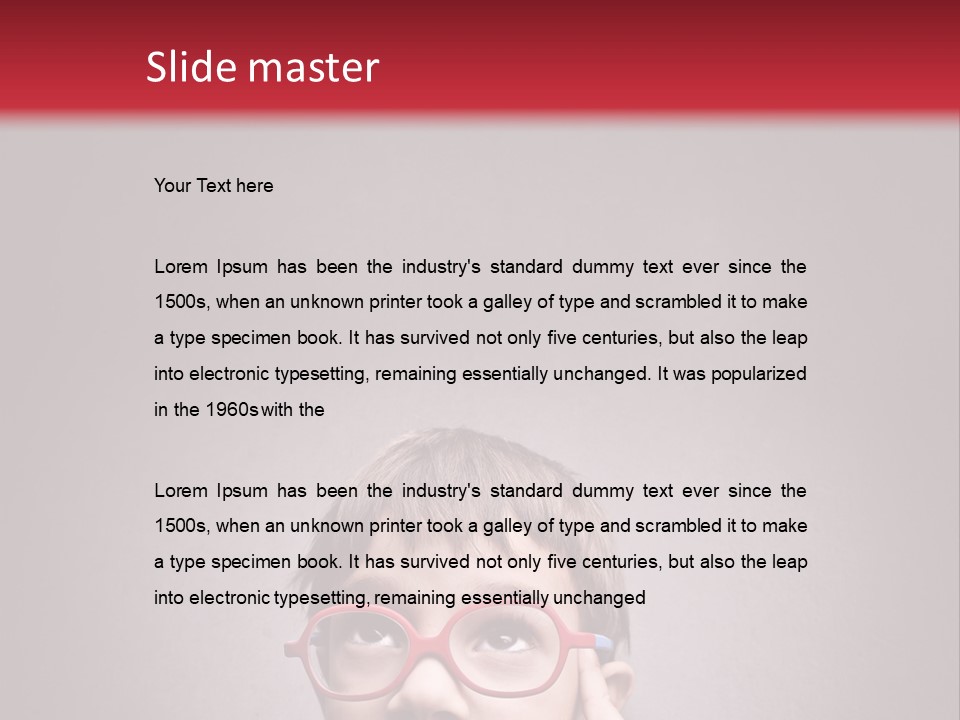 A Young Boy Wearing Glasses With A Red Background PowerPoint Template