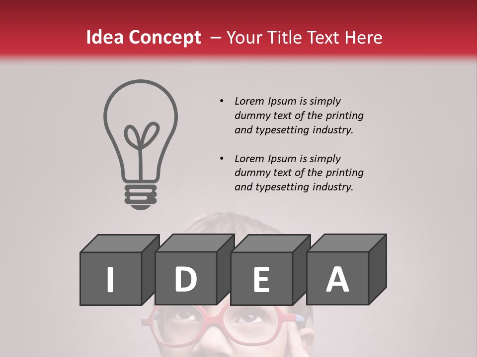 A Young Boy Wearing Glasses With A Red Background PowerPoint Template