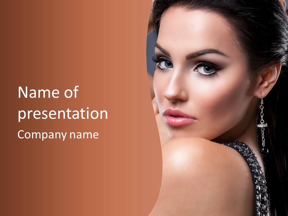 A Beautiful Woman In A Black Dress Posing For A Picture PowerPoint Template