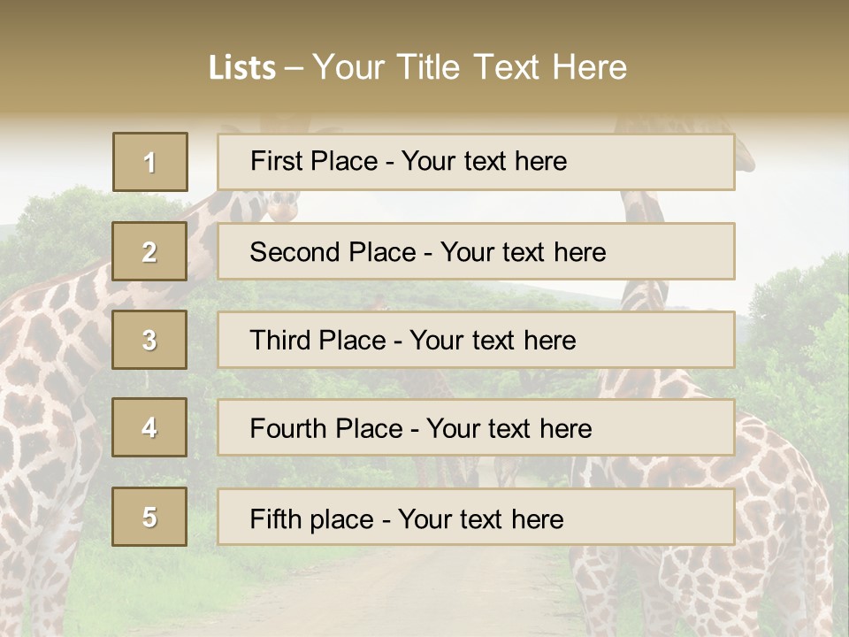 A Group Of Giraffes Walking Down A Dirt Road PowerPoint Template