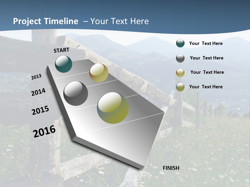 A Wooden Fence In A Grassy Field With Mountains In The Background PowerPoint Template