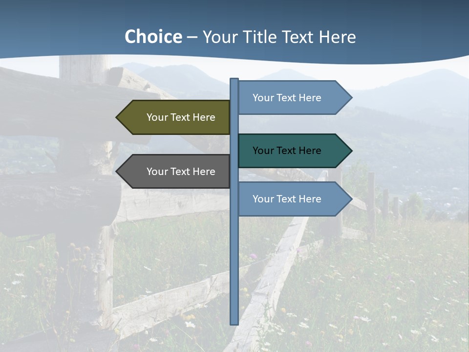 A Wooden Fence In A Grassy Field With Mountains In The Background PowerPoint Template