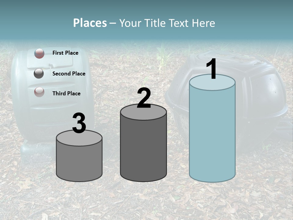 Two Trash Cans Sitting On The Ground In The Woods PowerPoint Template
