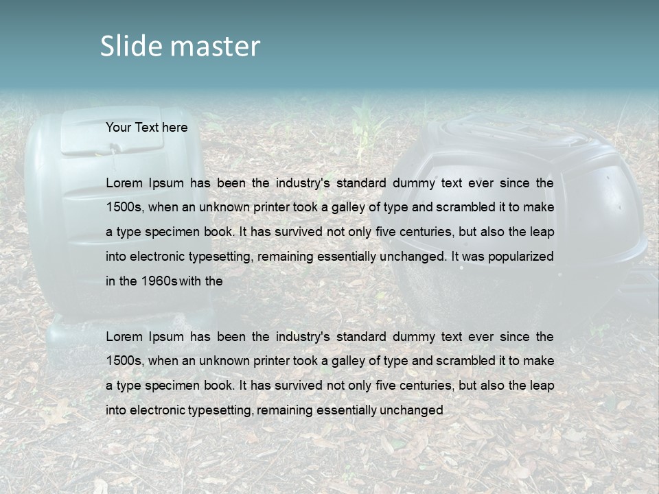Two Trash Cans Sitting On The Ground In The Woods PowerPoint Template