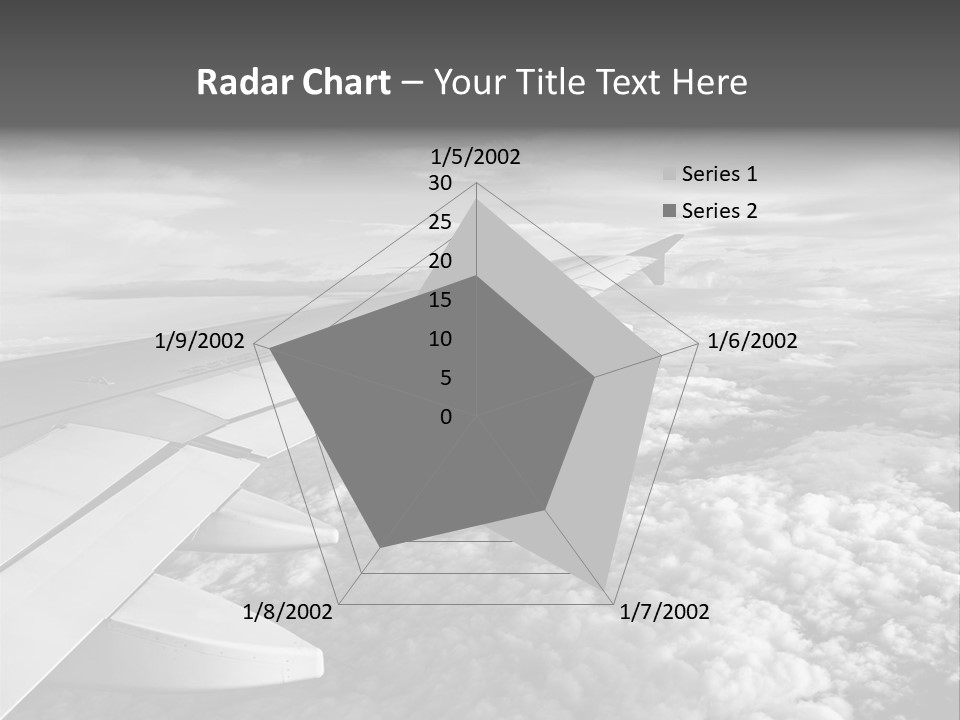 A View Of The Wing Of An Airplane In The Sky PowerPoint Template