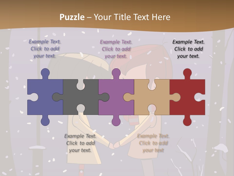 A Couple Kissing Under A Street Light In The Snow PowerPoint Template