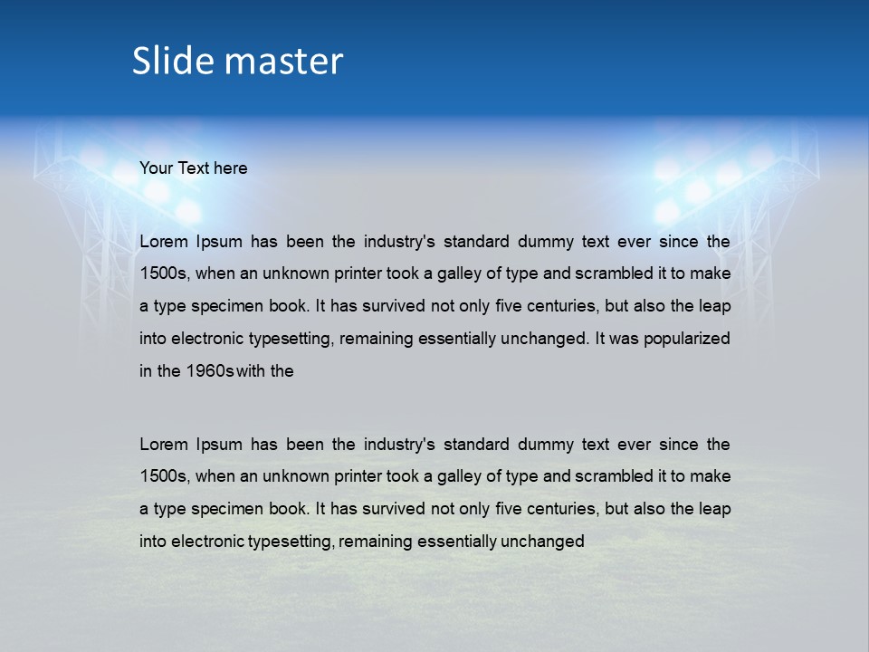 Two Stadium Lights On A Grassy Field At Night PowerPoint Template