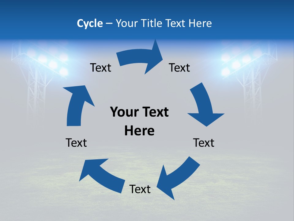 Two Stadium Lights On A Grassy Field At Night PowerPoint Template
