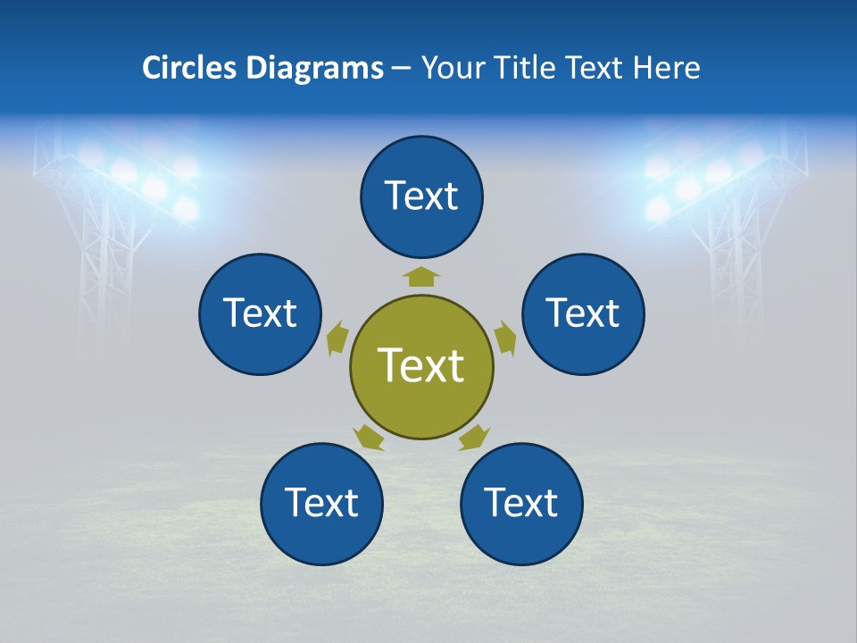 Two Stadium Lights On A Grassy Field At Night PowerPoint Template