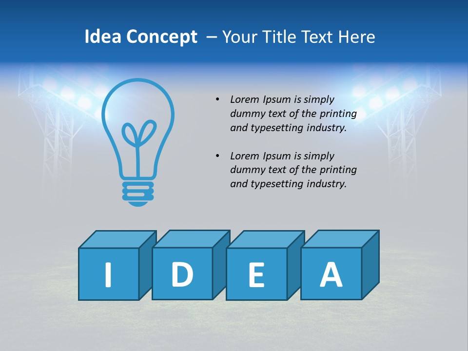 Two Stadium Lights On A Grassy Field At Night PowerPoint Template