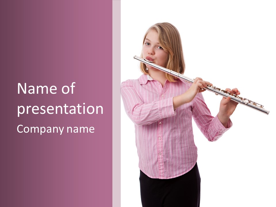 A Girl Playing A Flute Powerpoint Template PowerPoint Template