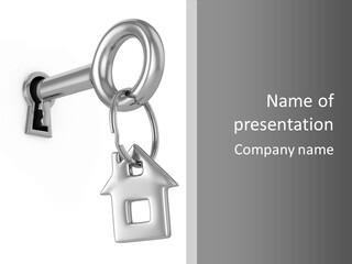 A House Key On A Key Chain With A House On It PowerPoint Template