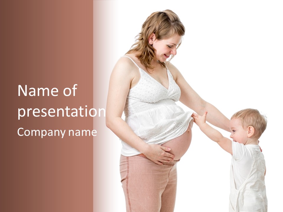 A Pregnant Woman Holding The Hand Of A Small Child PowerPoint Template