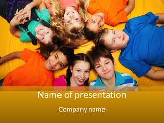 A Group Of Kids Laying On A Bed Together PowerPoint Template