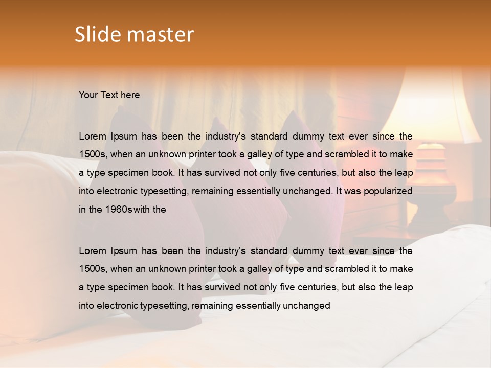A Bed With Three Pillows And A Lamp PowerPoint Template