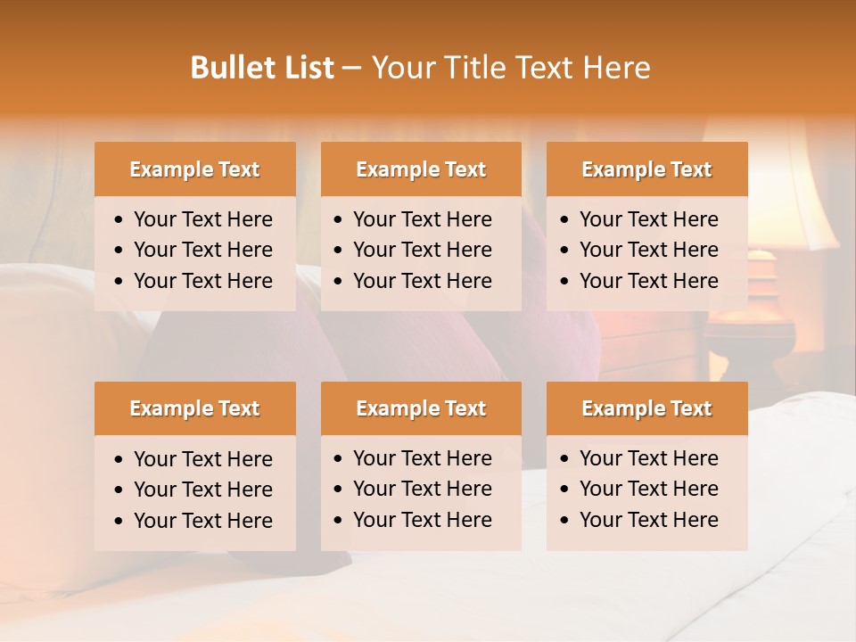 A Bed With Three Pillows And A Lamp PowerPoint Template