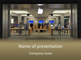 A Group Of People Standing Inside Of An Apple Store PowerPoint Template