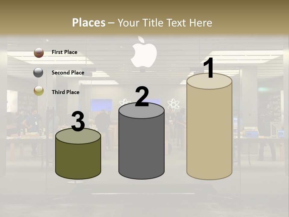 A Group Of People Standing Inside Of An Apple Store PowerPoint Template