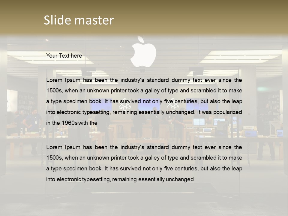 A Group Of People Standing Inside Of An Apple Store PowerPoint Template