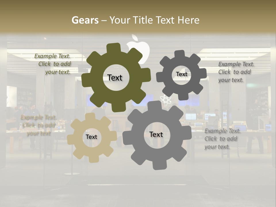 A Group Of People Standing Inside Of An Apple Store PowerPoint Template