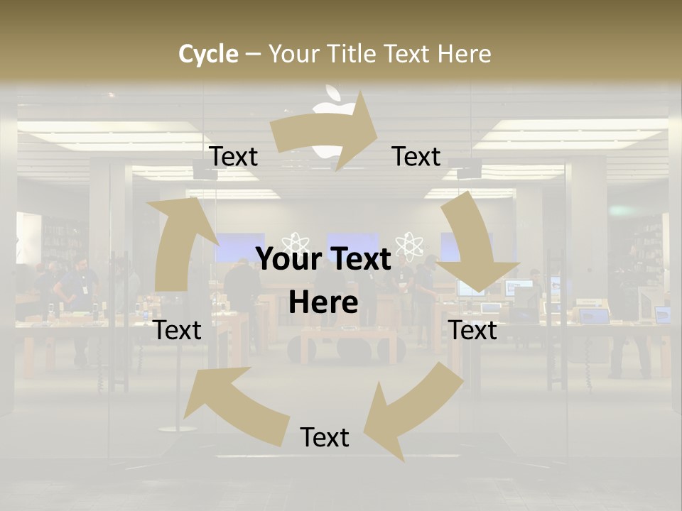 A Group Of People Standing Inside Of An Apple Store PowerPoint Template