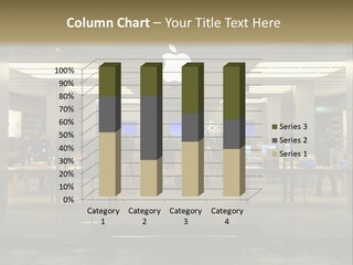 A Group Of People Standing Inside Of An Apple Store PowerPoint Template