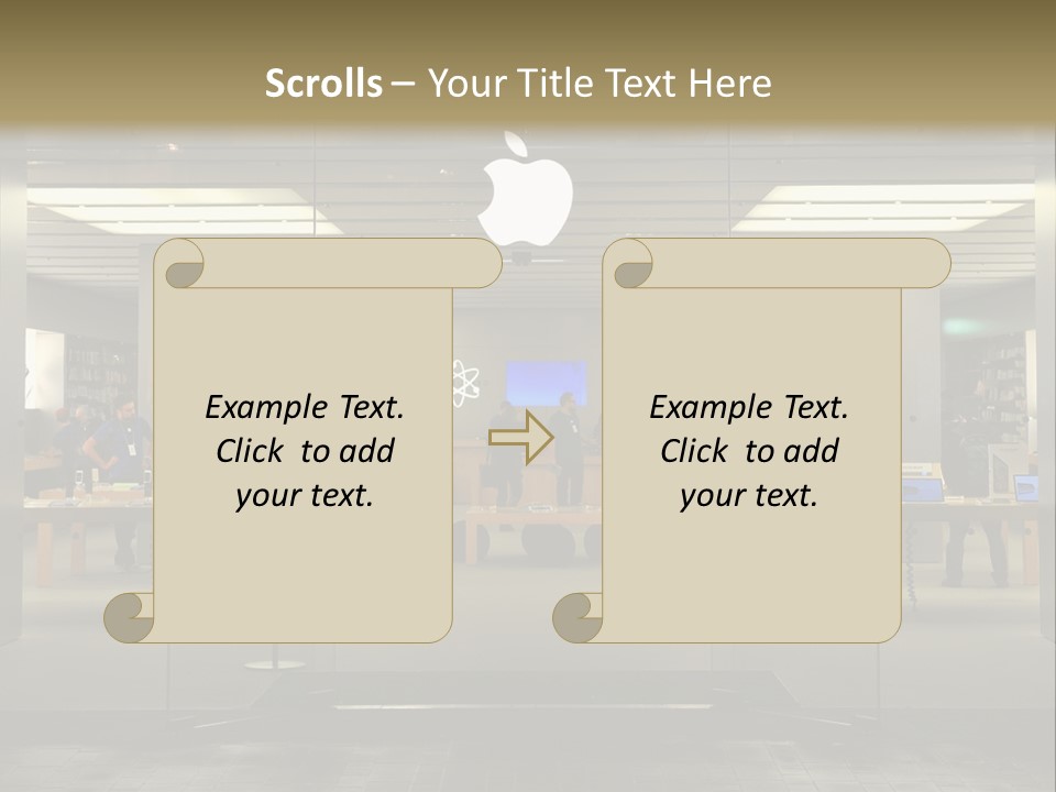 A Group Of People Standing Inside Of An Apple Store PowerPoint Template