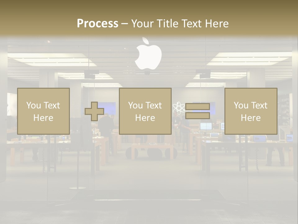 A Group Of People Standing Inside Of An Apple Store PowerPoint Template