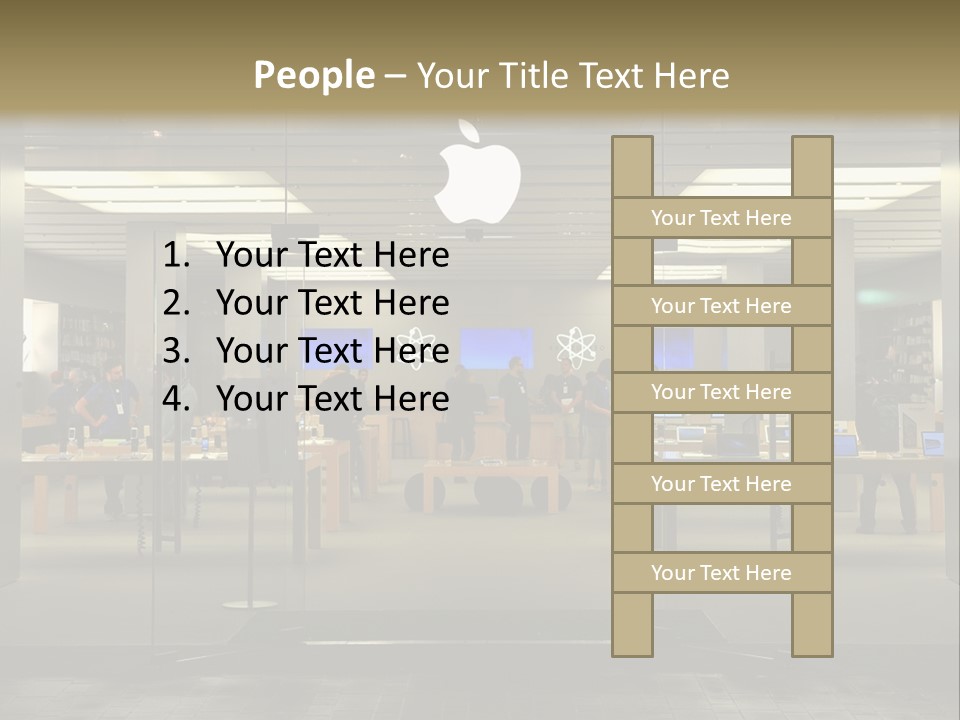 A Group Of People Standing Inside Of An Apple Store PowerPoint Template