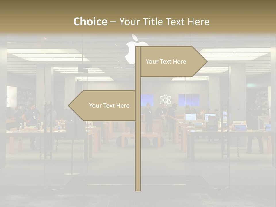 A Group Of People Standing Inside Of An Apple Store PowerPoint Template