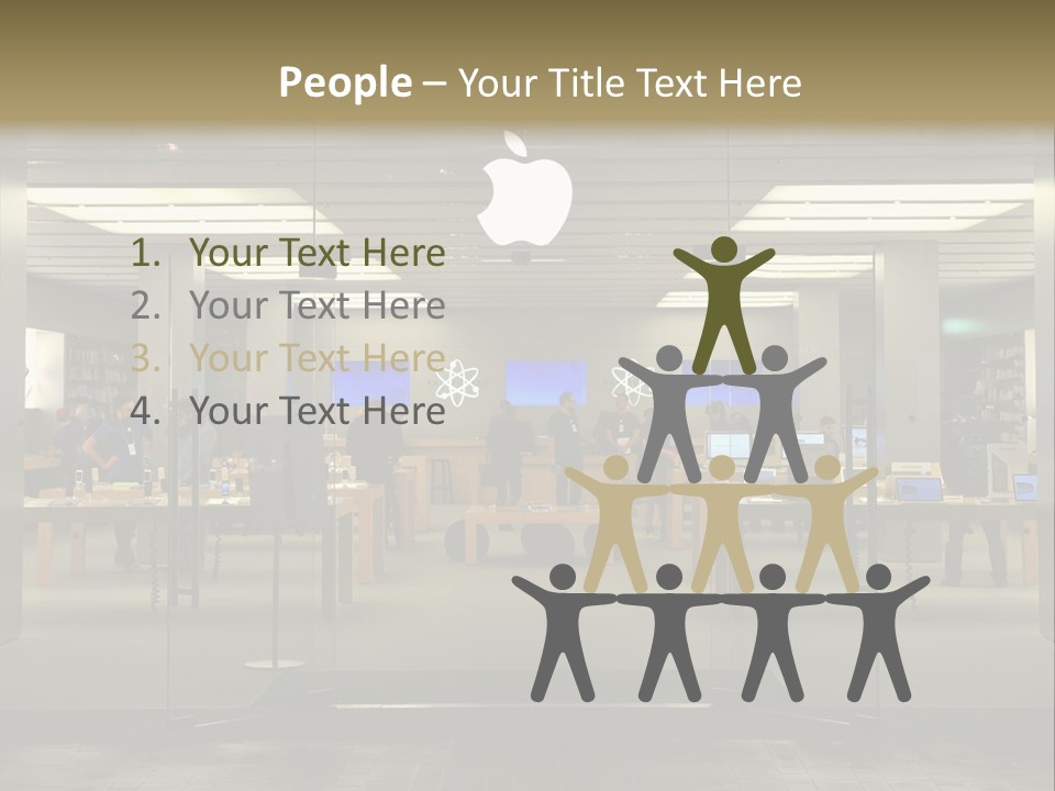 A Group Of People Standing Inside Of An Apple Store PowerPoint Template