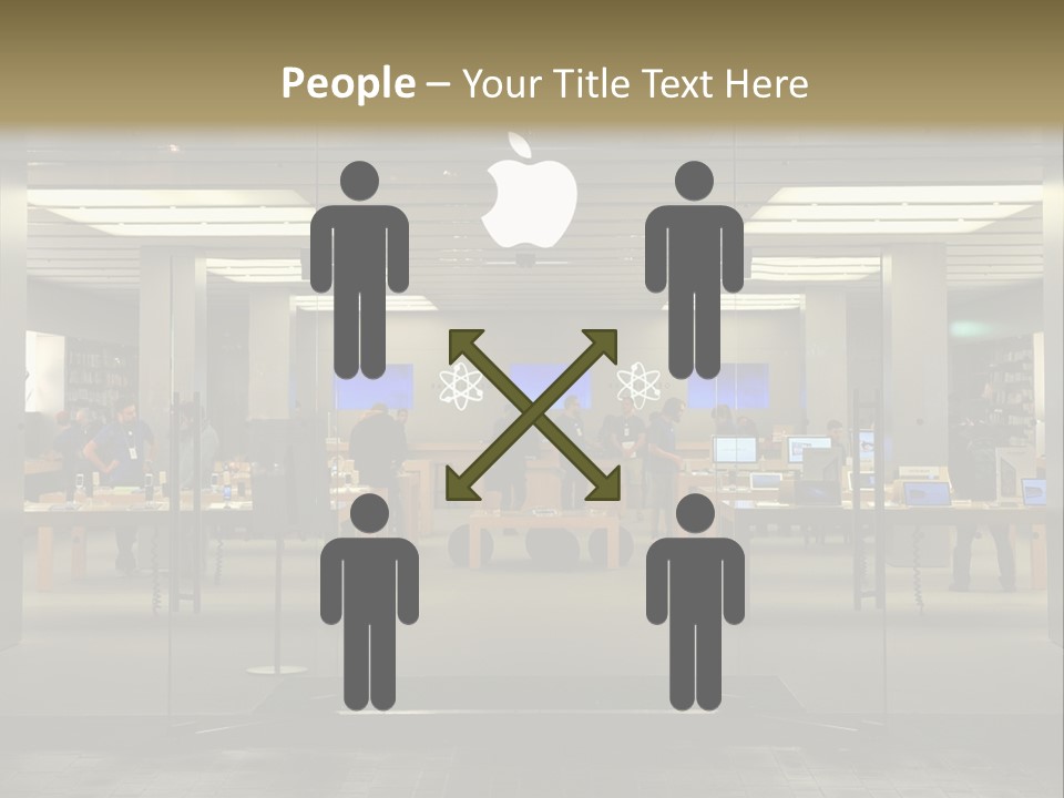 A Group Of People Standing Inside Of An Apple Store PowerPoint Template
