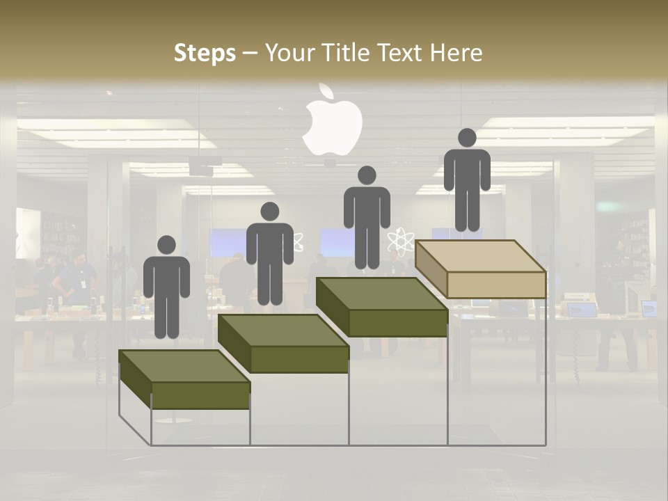 A Group Of People Standing Inside Of An Apple Store PowerPoint Template