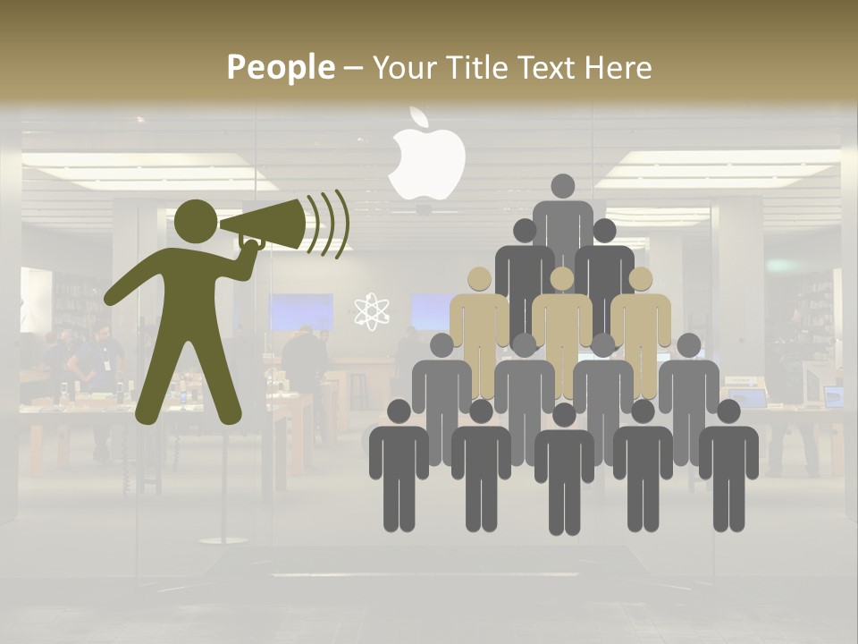 A Group Of People Standing Inside Of An Apple Store PowerPoint Template