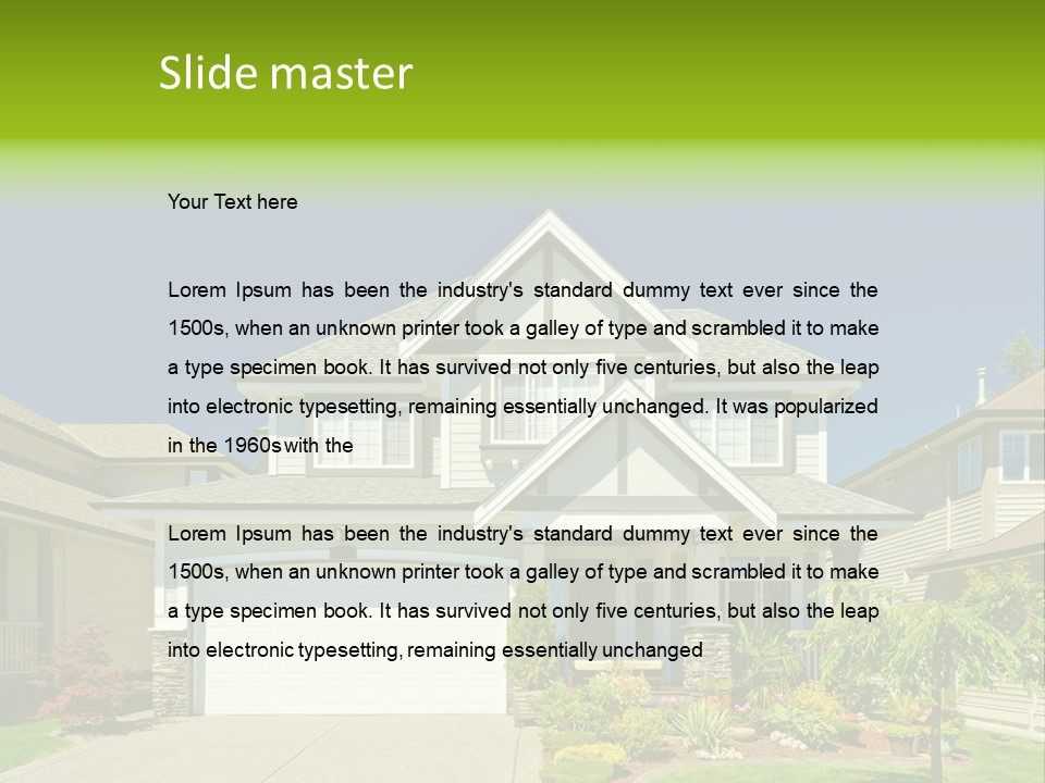 A House With A Green Sign In Front Of It PowerPoint Template