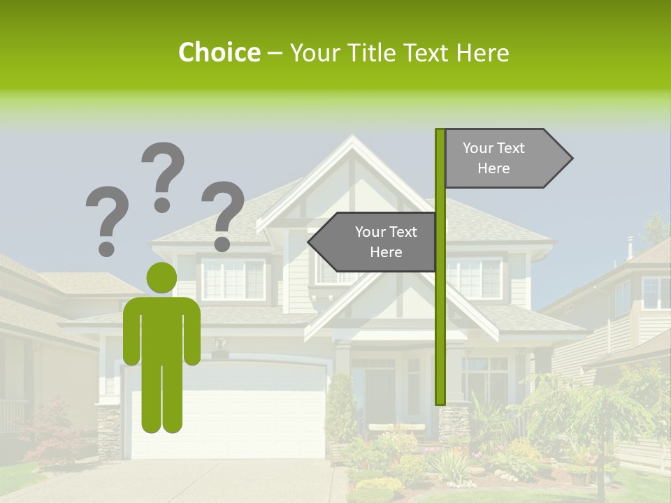 A House With A Green Sign In Front Of It PowerPoint Template