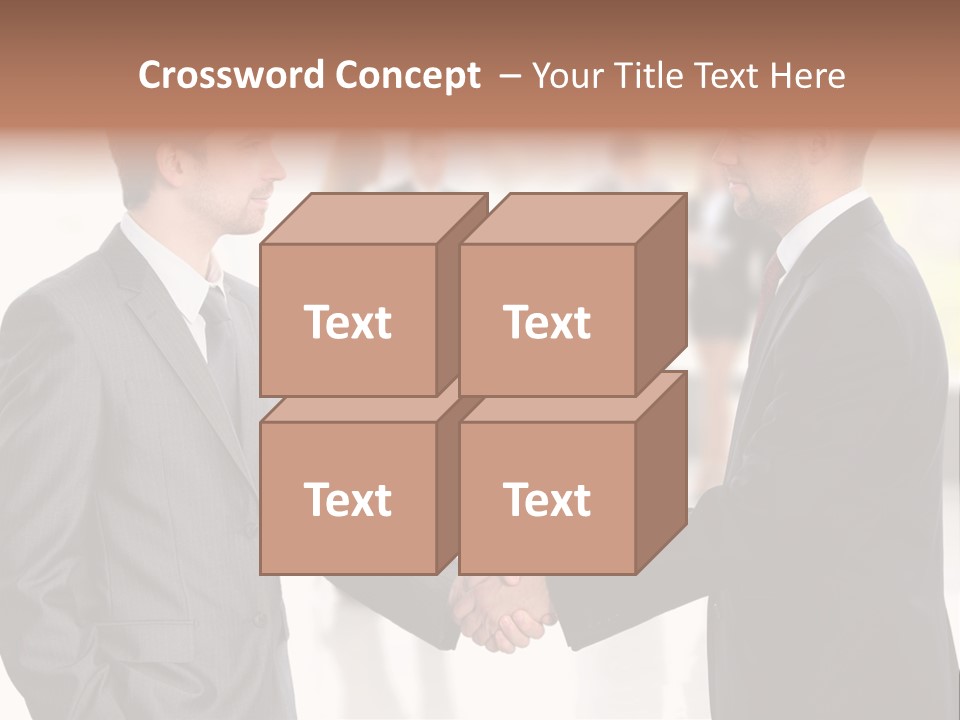 Two Men Shaking Hands In Front Of A Group Of People PowerPoint Template