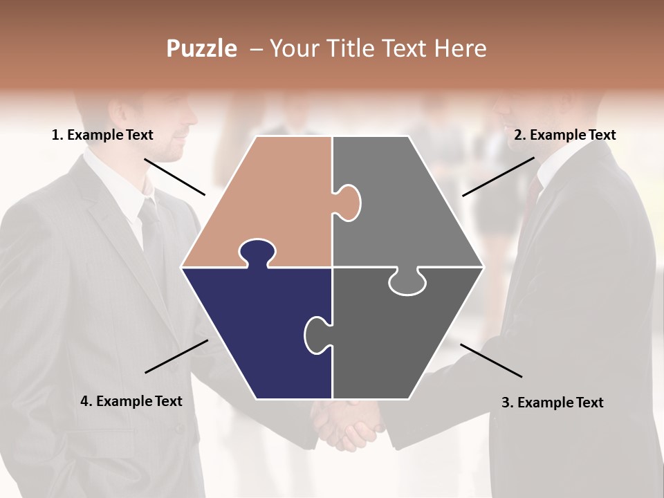 Two Men Shaking Hands In Front Of A Group Of People PowerPoint Template