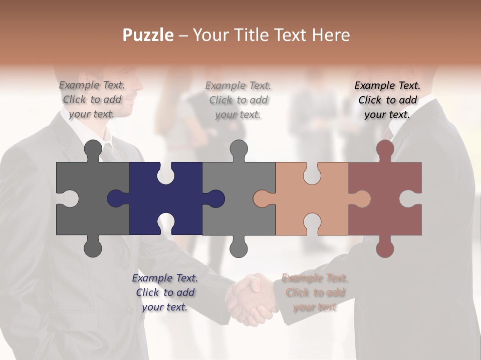 Two Men Shaking Hands In Front Of A Group Of People PowerPoint Template