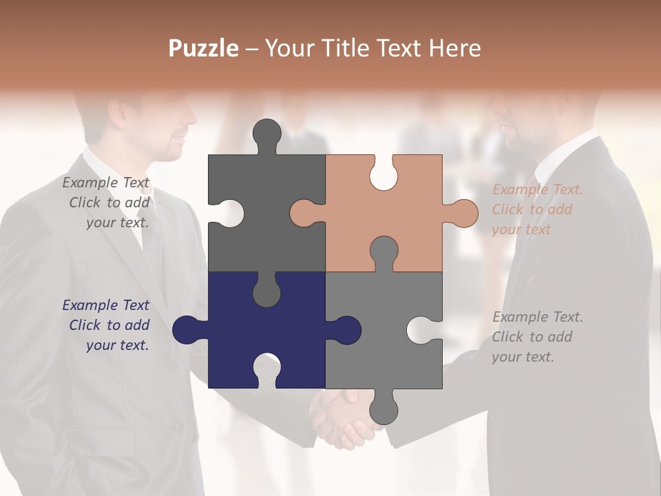 Two Men Shaking Hands In Front Of A Group Of People PowerPoint Template