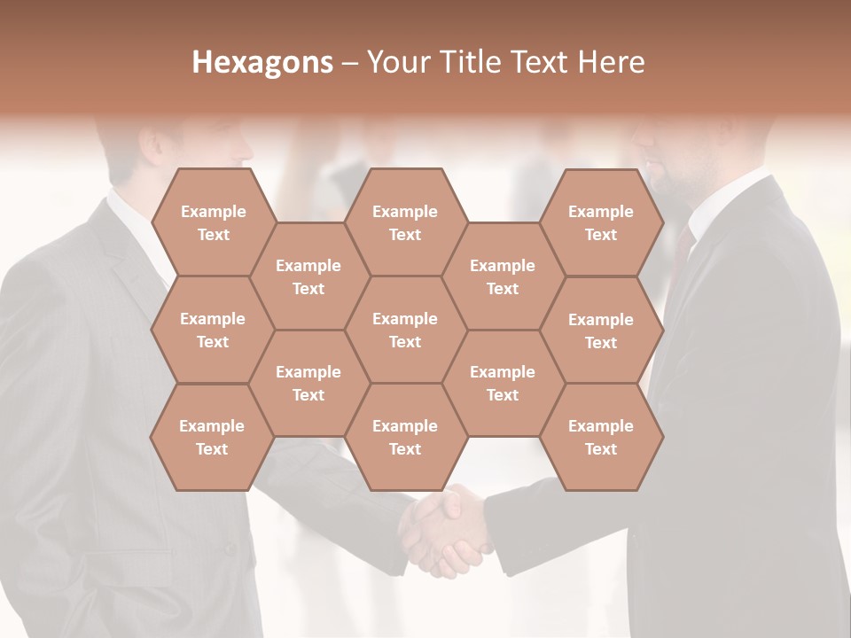 Two Men Shaking Hands In Front Of A Group Of People PowerPoint Template