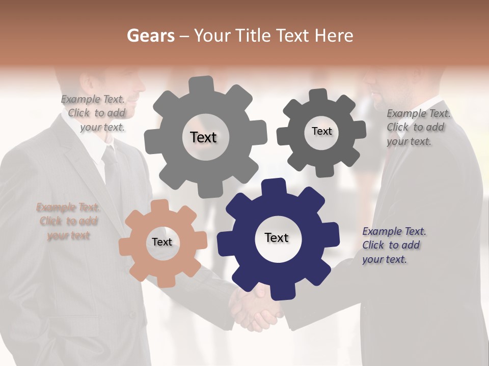 Two Men Shaking Hands In Front Of A Group Of People PowerPoint Template