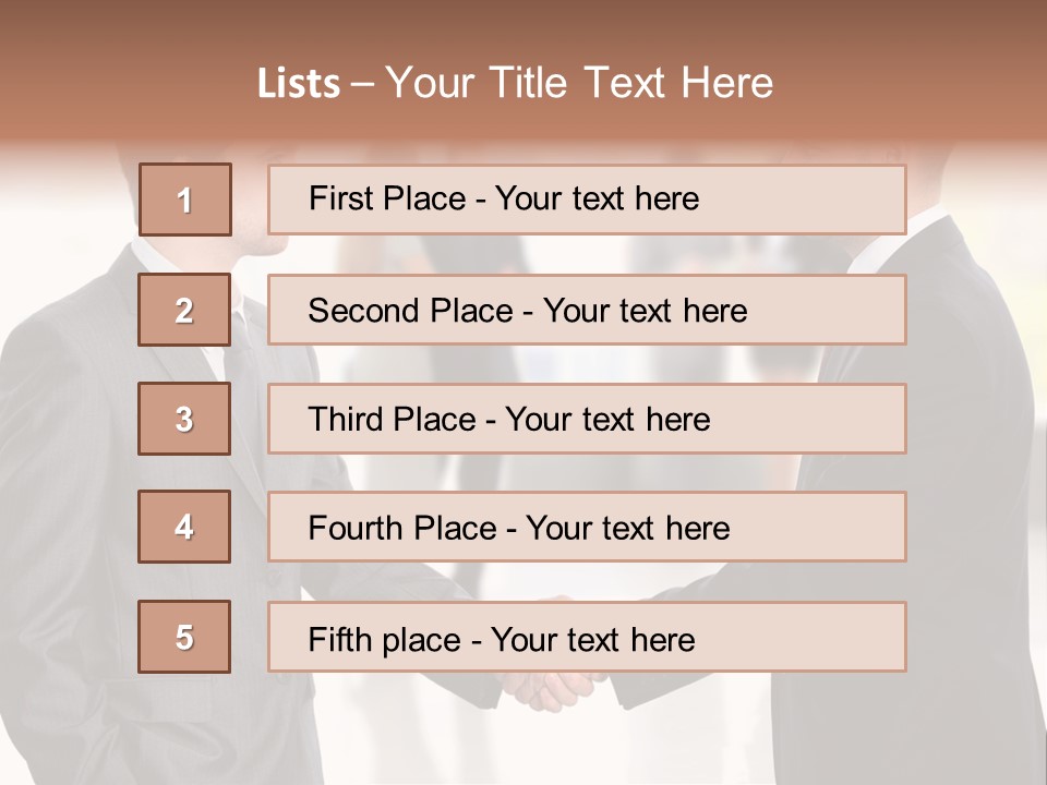 Two Men Shaking Hands In Front Of A Group Of People PowerPoint Template