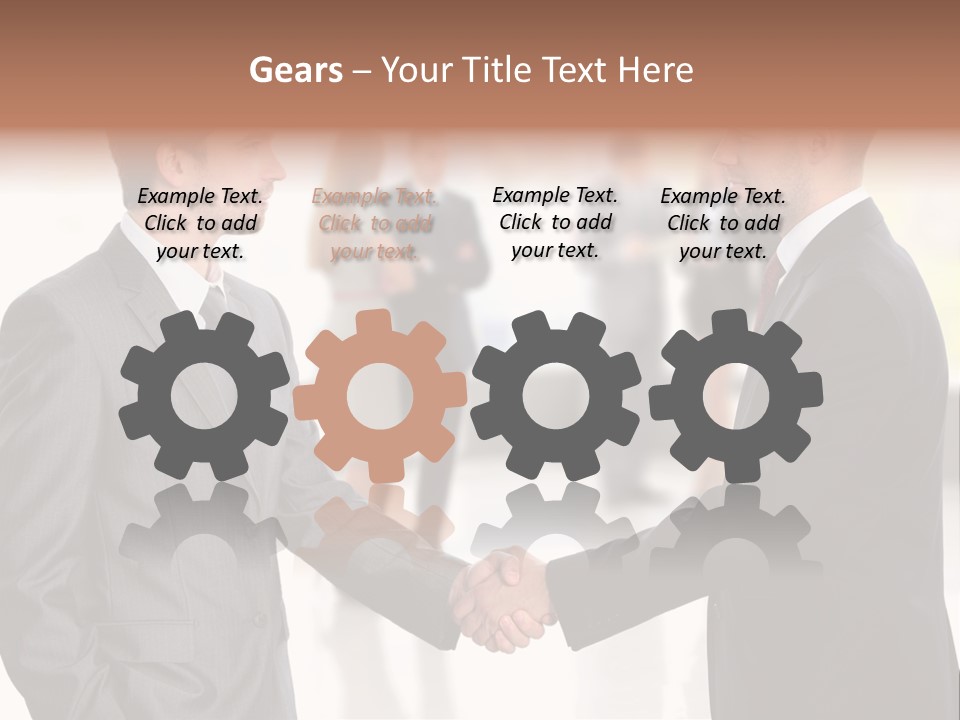 Two Men Shaking Hands In Front Of A Group Of People PowerPoint Template