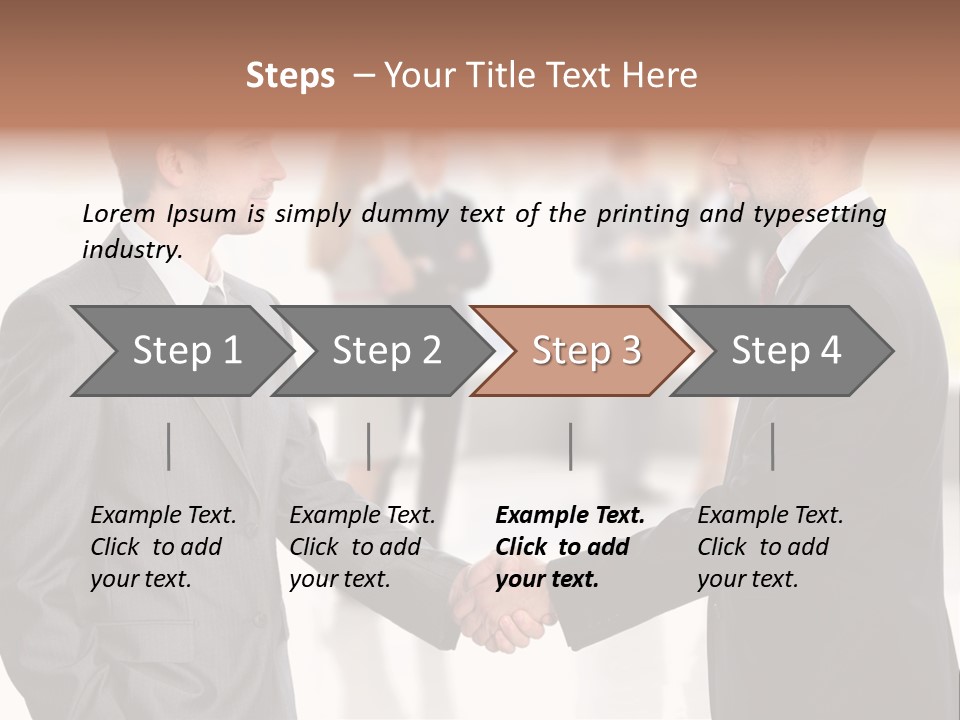 Two Men Shaking Hands In Front Of A Group Of People PowerPoint Template
